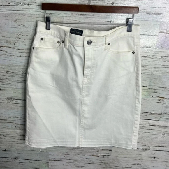 J.crew  indigo dream white denim jean skirt raw hem size 31 - Picture 1 of 6